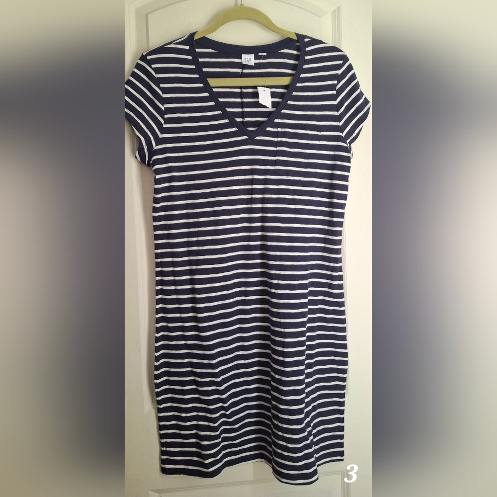 Nwt Gap V Neck Stripe Dress Sz M Summer Casual Travel Resort Wear Casual Boho